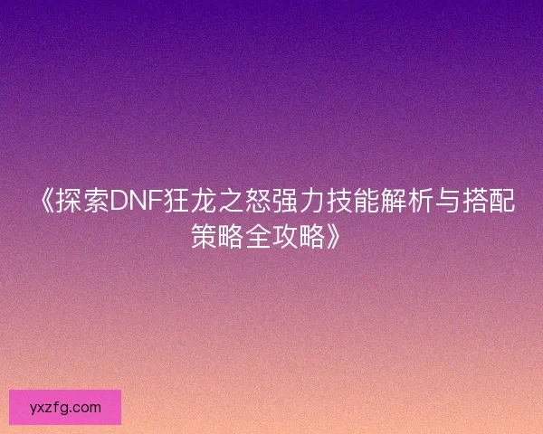 《探索DNF狂龙之怒强力技能解析与搭配策略全攻略》
