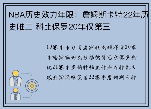 NBA历史效力年限：詹姆斯卡特22年历史唯二 科比保罗20年仅第三